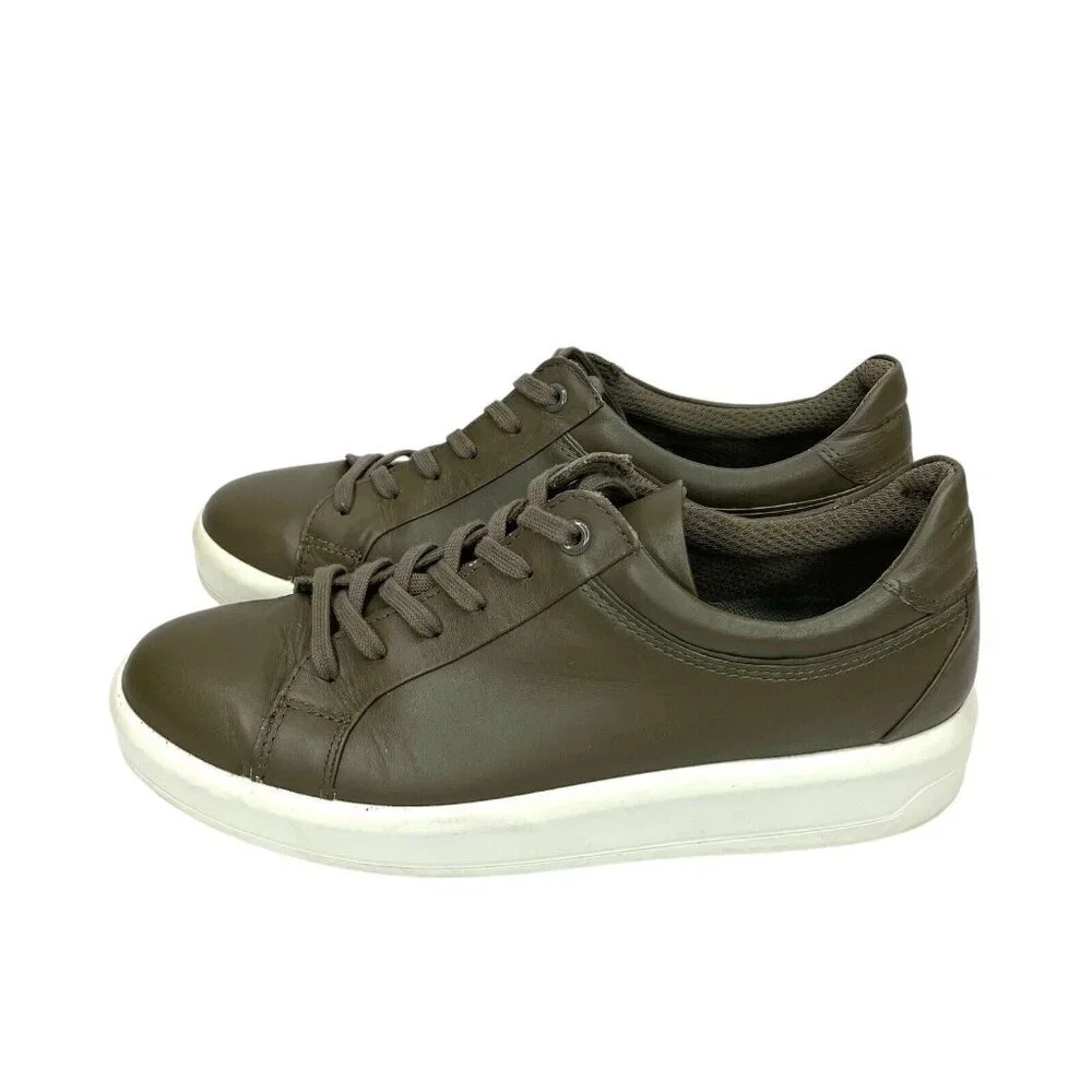 ECCO Soft 9 II Sneakers Leather Tarmac Olive Green SZ 39 EU 8-8.5 US